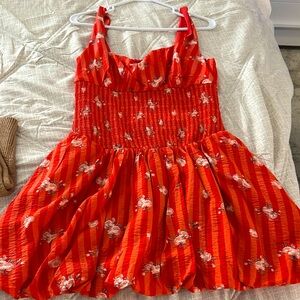 Anthropologie Red Floral Bubble Hem Dress